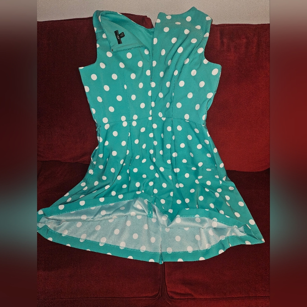 Asymmetrical Teal Polka Dot Dress